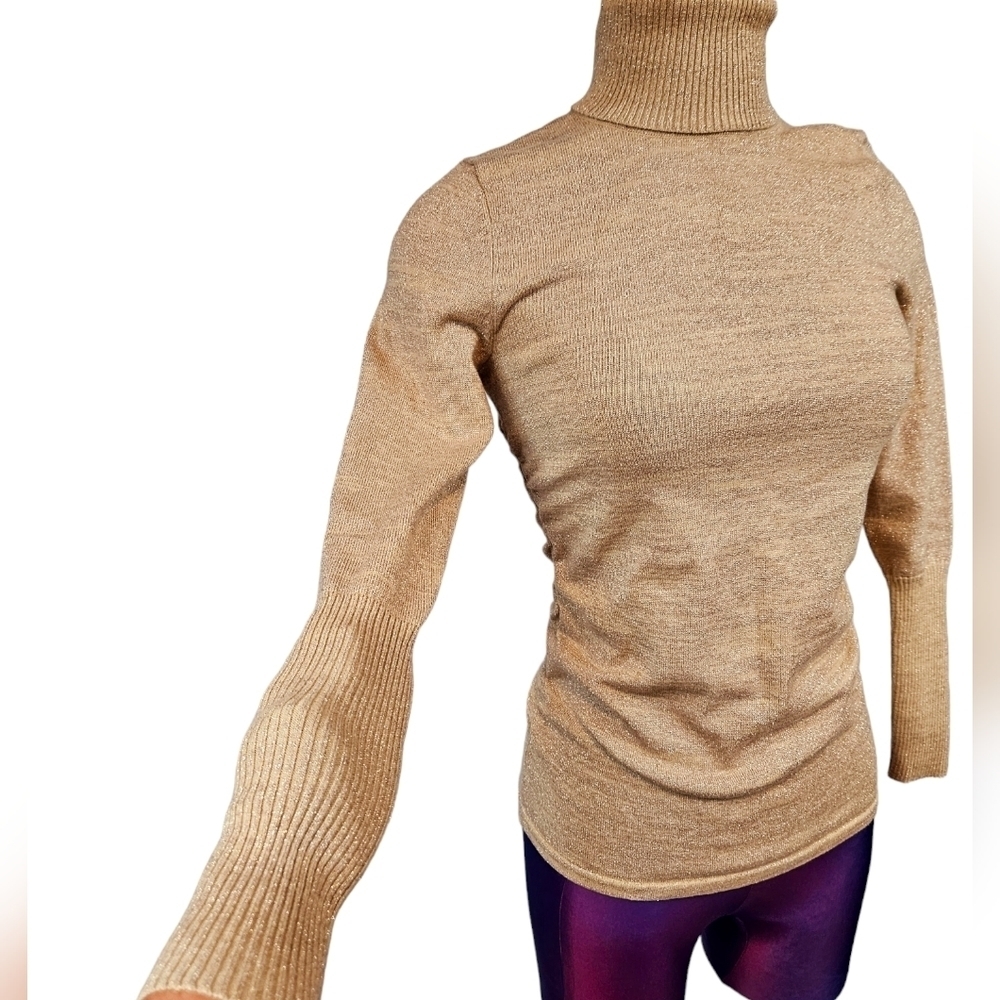 Maggie by Magaschoni Gold Form Fitting Turtleneck Sweater Size XS Women's N27